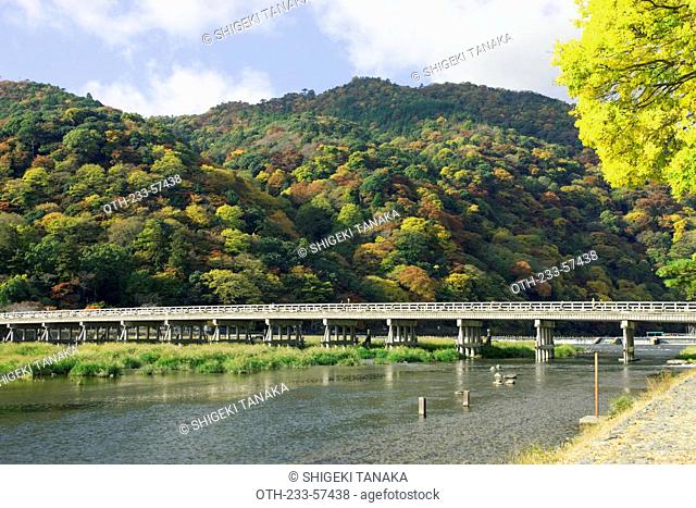 Togetsu-kyou bridge on Katsura river, Arashiyama in autumn, Kyoto, Japan