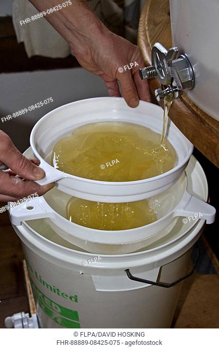 After the honey has been spun from the comb its filtered through two filters into the storage drum, filtering removes any unwanted debris from the spinnin