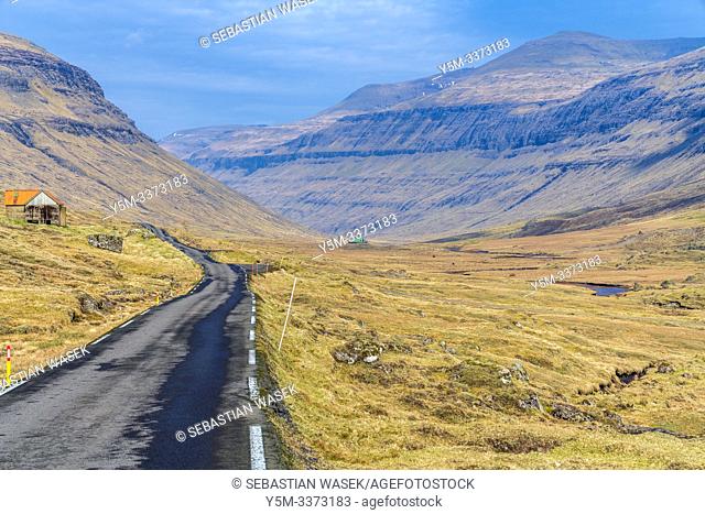 Road to Saksun in valley along river Stórá, Streymoy, Faroe Islands, Denmark