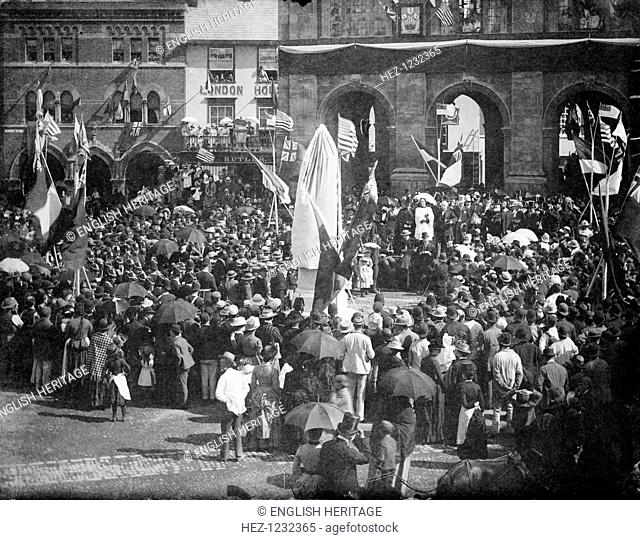 A crowd gathered at Market Place, Abingdon, Oxfordshire, for the unveiling of a statue of Queen Victoria for her Golden Jubilee in 1887