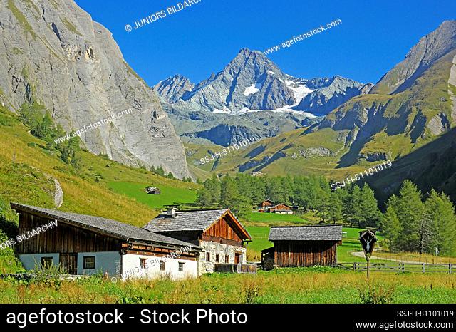 The peak Grossglockner seen from the Lucknerhaus. Tyrol, East Tyrol, Austria
