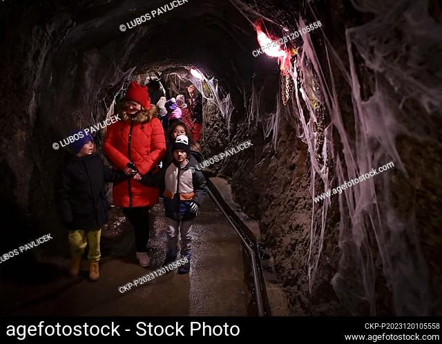 Angels, st. Nicholas and Devil in the underground catacombs which turned into the hell for adults as well for kids in Jihlava, Czech Republic, on December 1