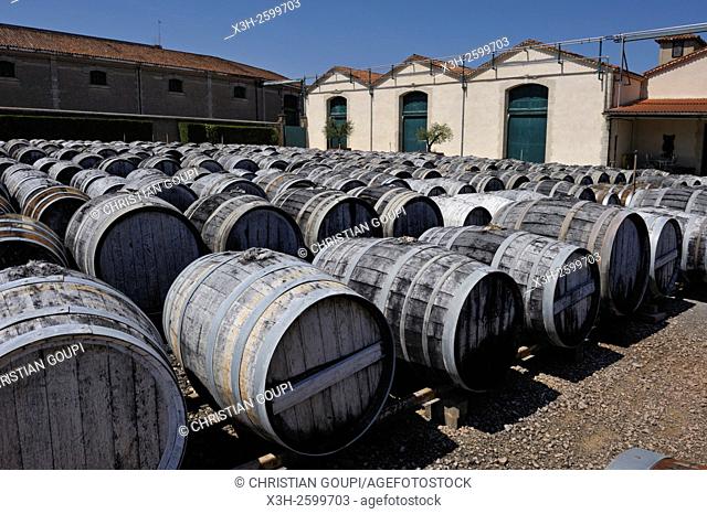 barrels of Noilly-Prat wine at Marseillan, Herault department, Languedoc-Roussillon region, France, Europe