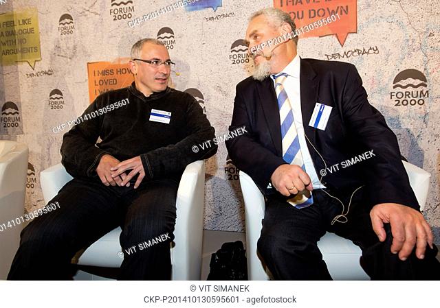 Russian former oil tycoon and later the most famous prisoner Mikhail Khodorkovsky (left) and Russian historian and political scientist Andrey Zubov are seen...