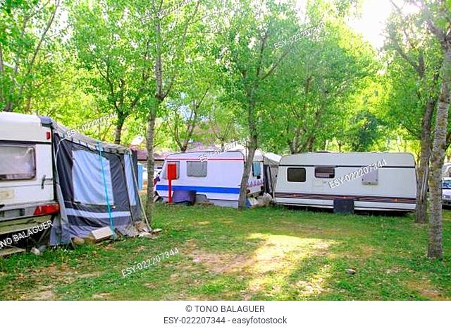 camping camper camp green outdoor trees