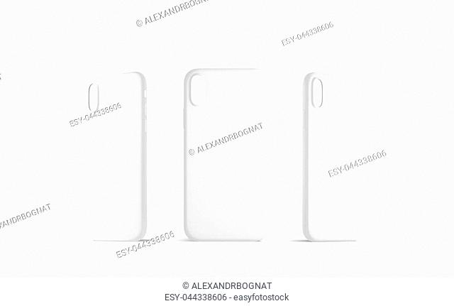 Blank white phone case mock up set, empty isolated, 3d rendering. Back, right and left side smartphone cover mockup ready for logo or pattern print presentation