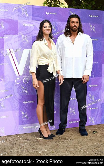 Italian actress Francesca Chillemi and Turkish actor Can Yaman attend the photocall of the mediaset TV series Viola come il mare at the cinema house of Villa...