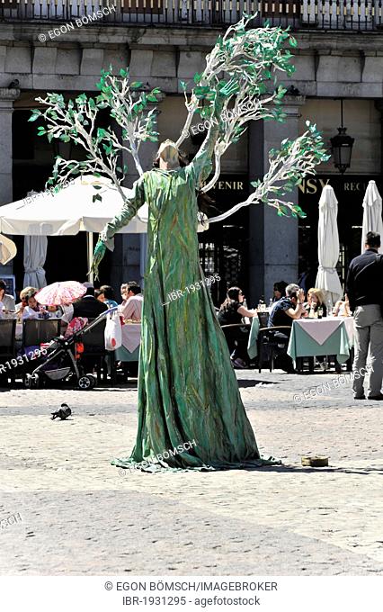 Tree performer, street performer, Plaza Mayor square, Madrid, Spain, Europe