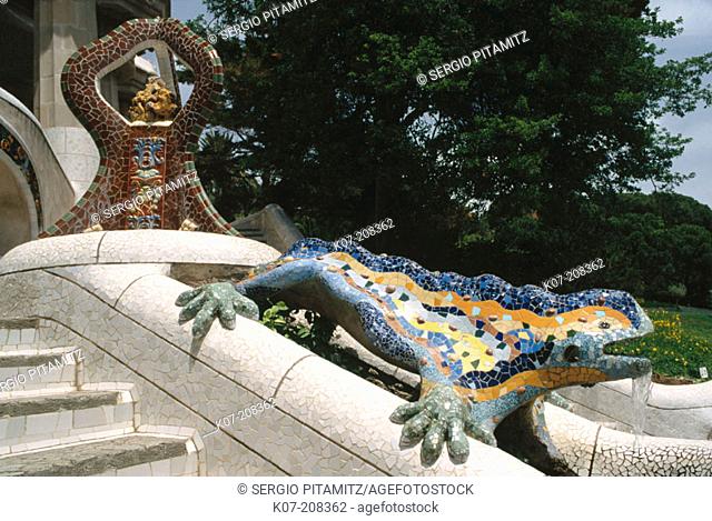 The Dragon at Parc Güell, by Gaudí. Barcelona. Spain