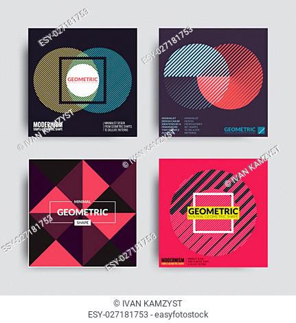 Abstract Poster Set. Art Graphic Backgrounds in Retro Swiss Flat Style. Isolated Figure, Shape, Icon, Logo for Covers, Placards, Posters, Flyers, Banner Designs