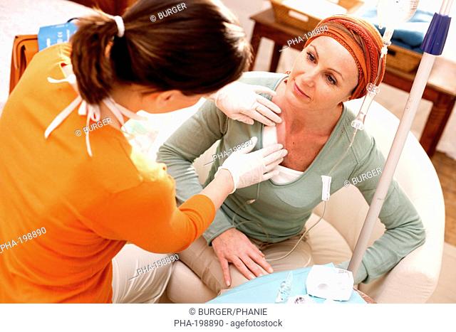 Patient in home medical care receiving chemotherapy