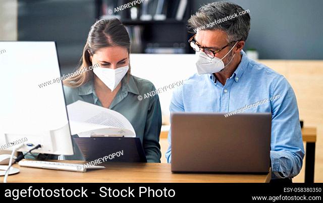 Business People Social Distancing Wearing Covid Face Mask