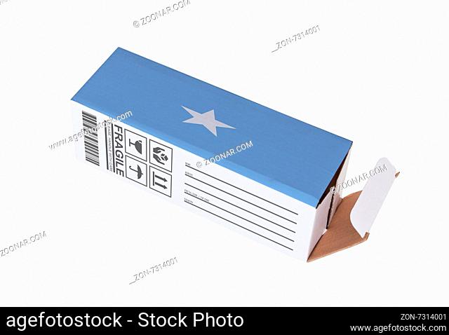 Concept of export, opened paper box - Product of Somalia