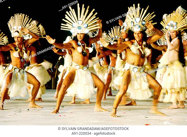 Traditional dances performed during 'Heiva' festival. July, Bora Bora. Leeward Islands. French Polynesia