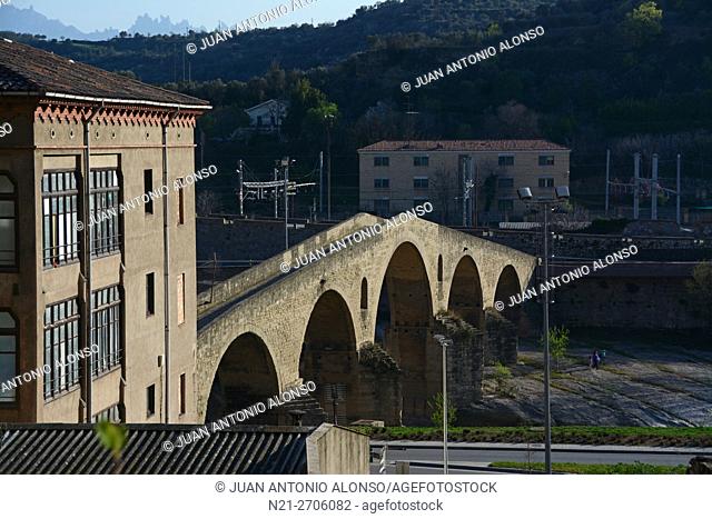 Puente Viejo -Pont Vell- The Old Bridge. Manresa, province of Barcelona, Catalonia, Spain, Europe