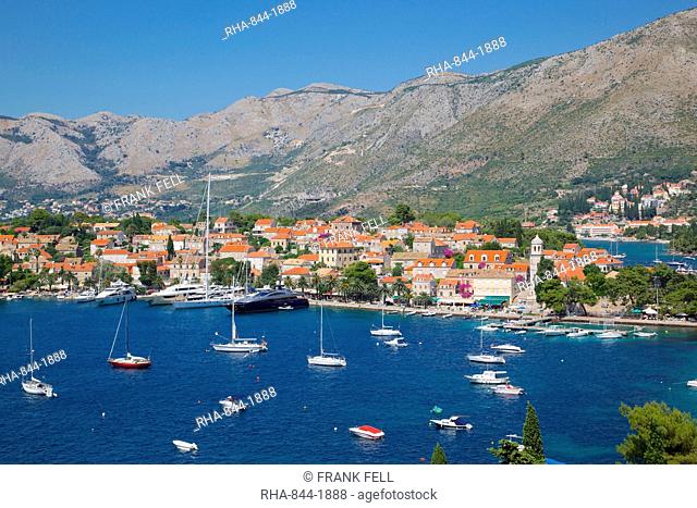 View of Old Town and Adriatic Coast, Cavtat, Dubrovnik Riviera, Dalmatian Coast, Dalmatia, Croatia, Europe