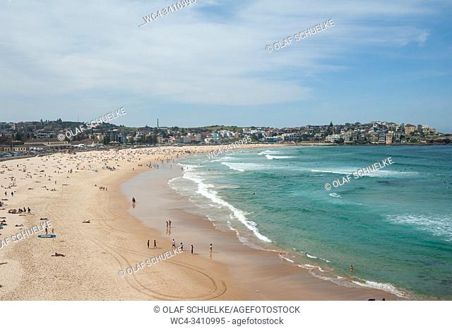 Sydney, New South Wales, Australia - An elevated view of Sydney's famous Bondi Beach