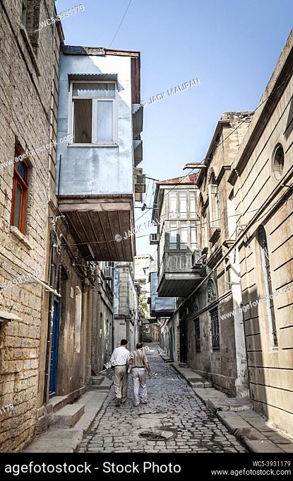 baku city old town street view in azerbaijan