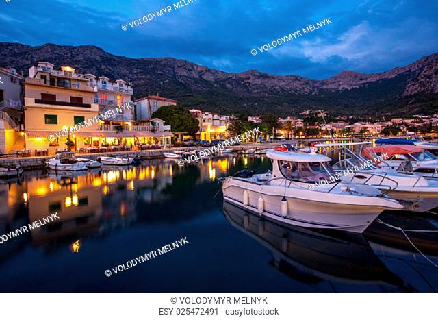 small embankment in Croatia at night - travel background