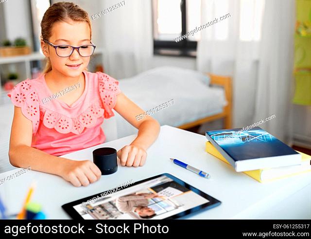 student girl with tablet pc learning online