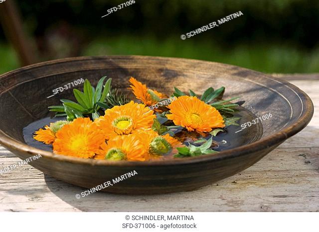 Marigolds in a dish of water