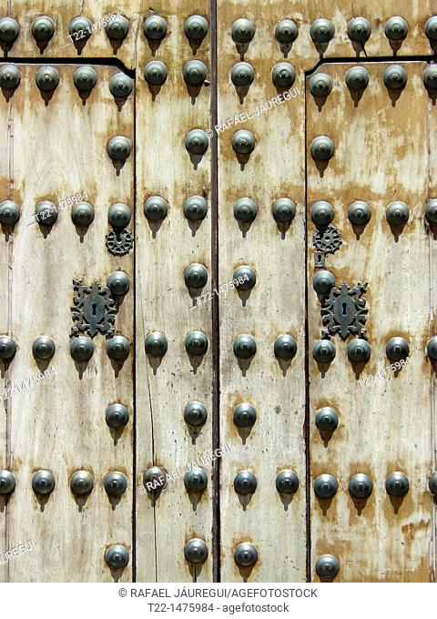 Tarifa Cádiz  Spain  Wooden door of the Parish of St  Matthew in the old town of Tarifa