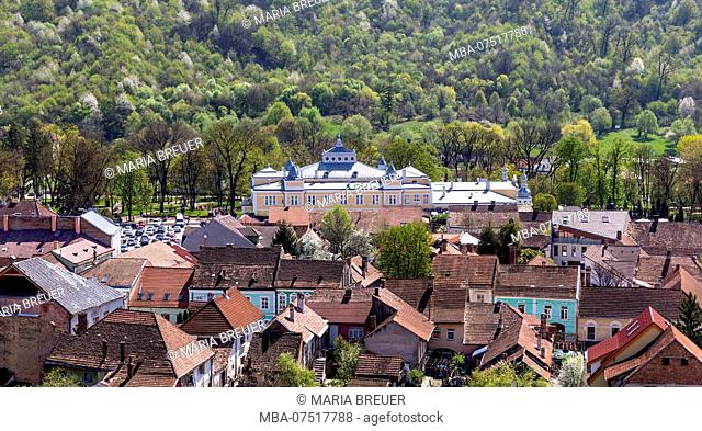 George Cosbuc Cultural Center, view from the church tower of the Evangelical Church on the town, Bistrita, Bistrita