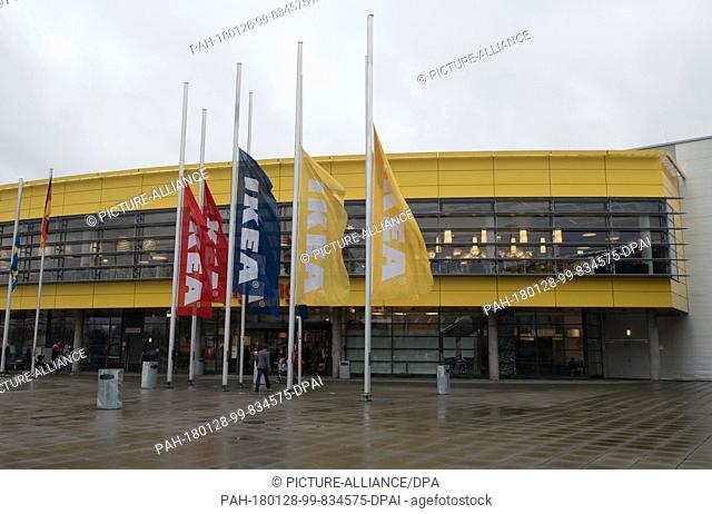 The flags in front of Ikea are at half mast after the death of Ikea founder Kamprad, in Berlin, Germany, 28 January 2018