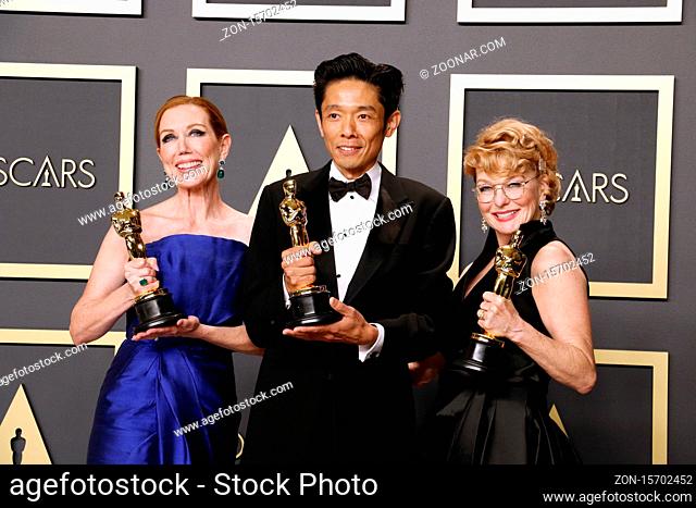Anne Morgan, Kazu Hiro and Vivian Baker at the 92nd Academy Awards - Press Room held at the Dolby Theatre in Hollywood, USA on February 9, 2020
