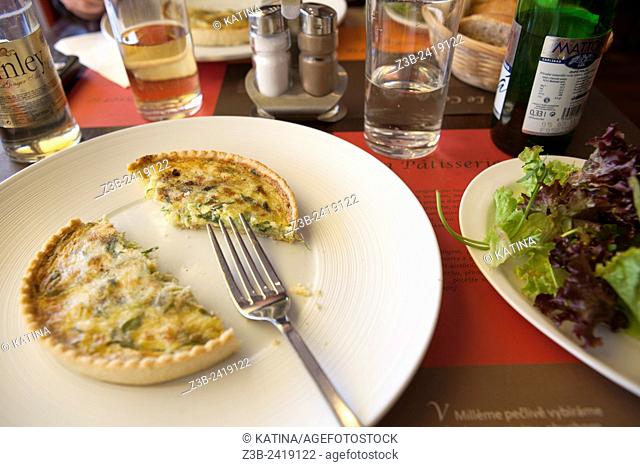 Vegetable quiche at a cafe in the Vinohradska neighborhood of Prague, Czech Republic