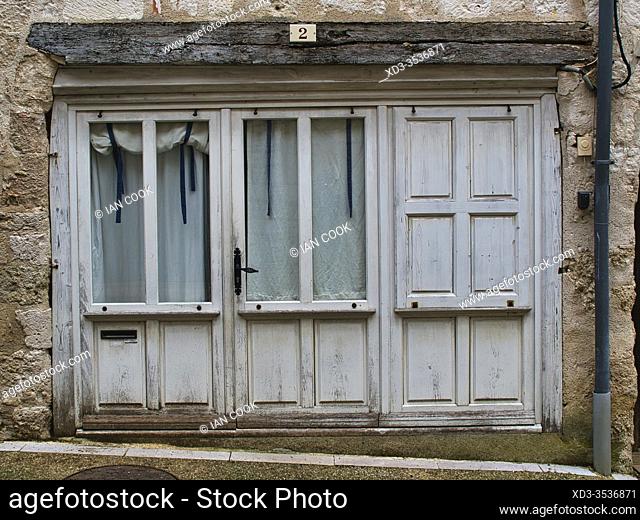 house front on Rue de la Barbecane, Lauzerte, Tarn-et-Garonne department, Occitanie, France