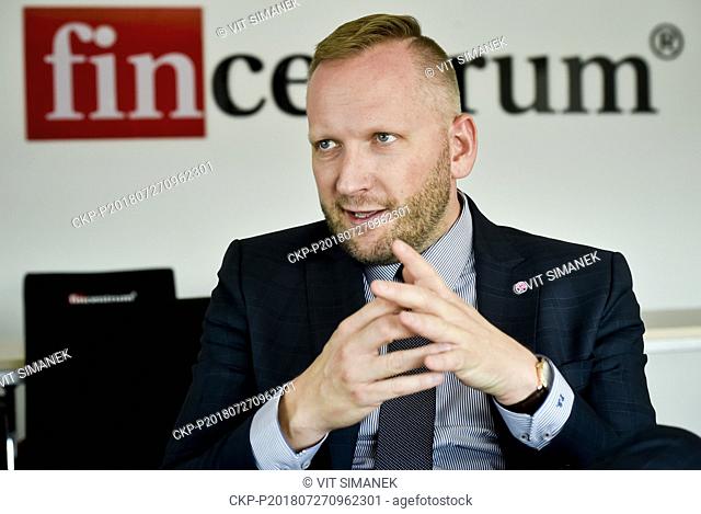 Businessman Petr Stuchlik, candidate for Prague mayor, speaks during an interview for the Czech News Agency (CTK), in Prague, Czech Republic, on July 27, 2018