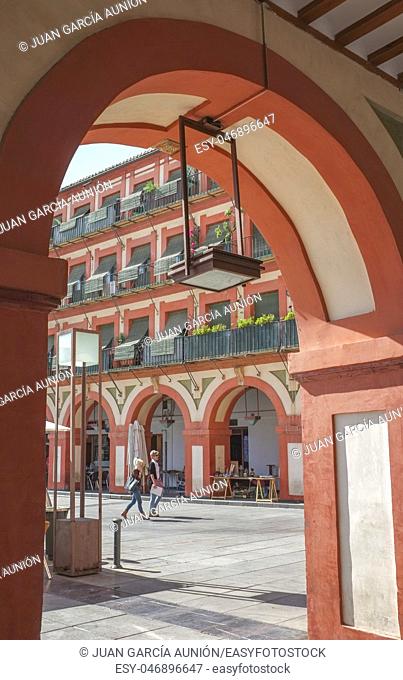 Grand 17th-century Corredera Square, Cordoba, Spain. View from arcades