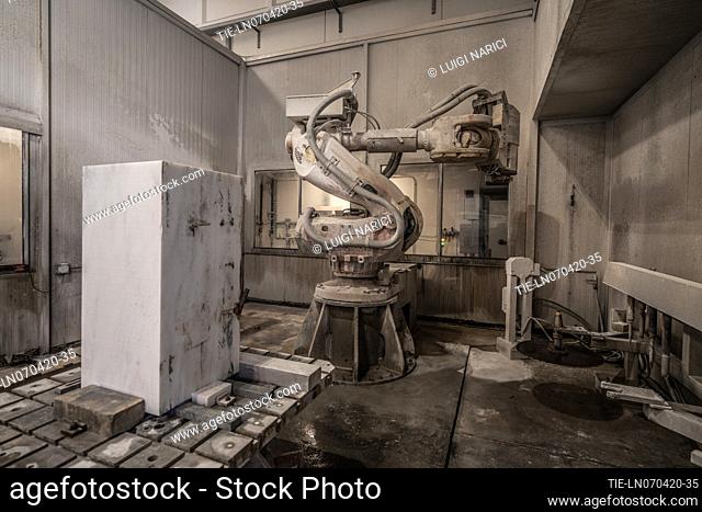 Querceta, a robot for the processing of marble in the Henraux plants , Pietrasanta, ITALY-07-04-2020