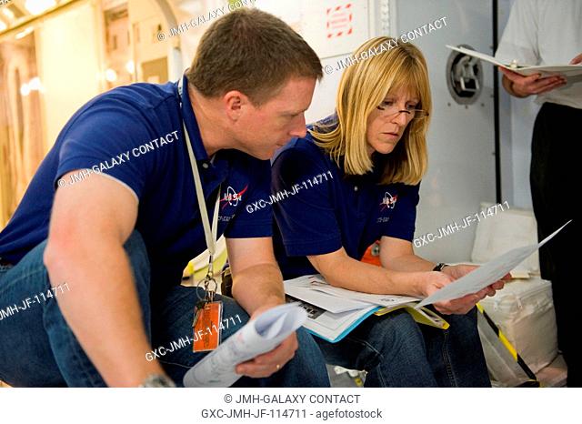Astronauts Terry Virts, STS-130 pilot; and Kathryn Hire, mission specialist, participate in a training session in an International Space Station mock-uptrainer...