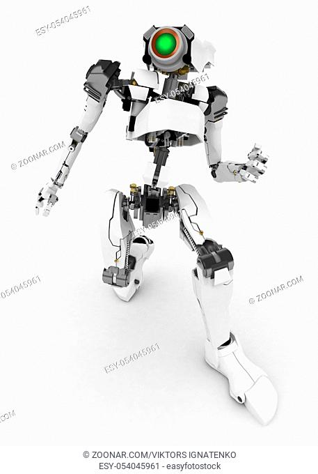 Slim 3d robotic figure, over white, isolated