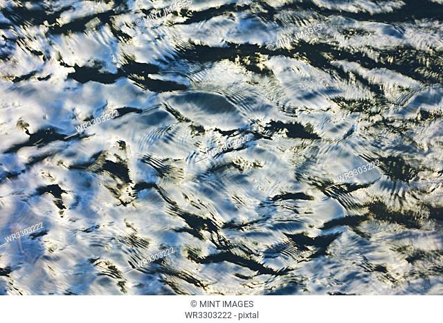 Overhead view of reflections and ripples on river water