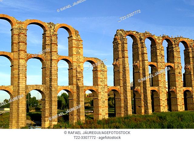 Merida (Spain). Roman Aqueduct of Miracles in the city of Merida