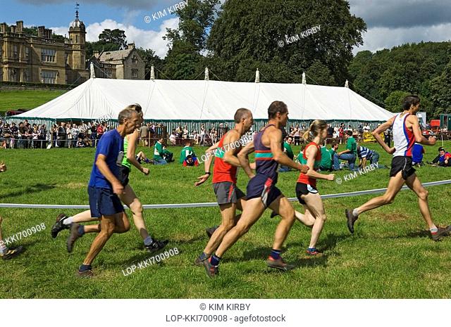 England, North Yorkshire, Gargrave, Runners at the start of a fell race at Gargrave Show, an annual country show near Skipton