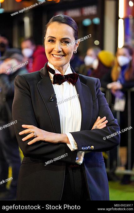 Italian television host Roberta Capua at 72 Sanremo Music Festival. Green Carpet. Sanremo (Italy), January 31st, 2022