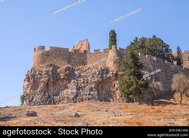 View to the Acropolis of Lindos, Rhodes, Greece