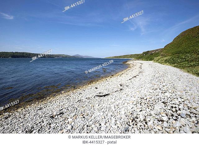 Shingle beach at Sound of Islay, Isle of Jura, Inner Hebrides, Scotland, United Kingdom