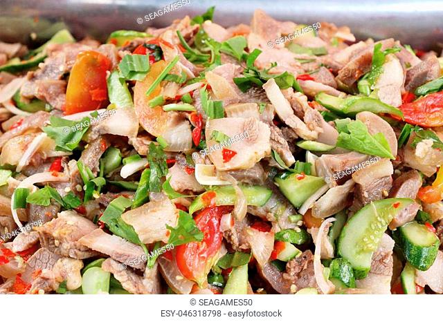 Spicy pork salad delicious at street food