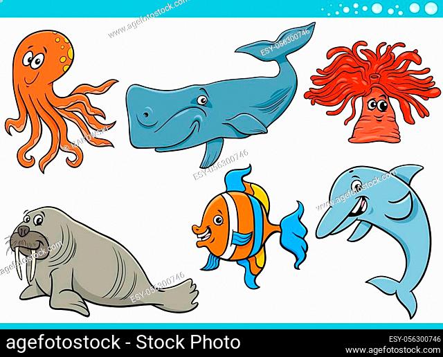 Cartoon Illustration of Sea Life or Marine Wild Animal Characters Set,  Stock Vector, Vector And Low Budget Royalty Free Image. Pic. ESY-056300746  | agefotostock