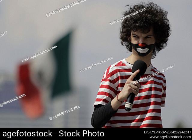 MEXICO CITY, MEXICO - APR 23, 2022: A young disguised as cepillin during an imitation contest as part to Botarga contest at the Hipódromo de las Américas