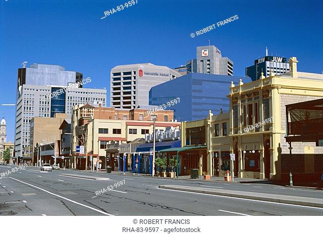 Looking west along Flinders Street in city centre, Adelaide, South Australia, Australia, Pacific