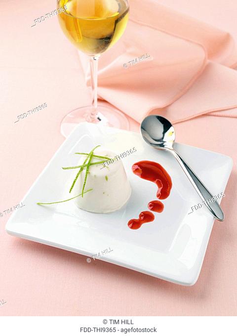 Lime and coconut panna cotta with raspberry coulis lactose and gluten free dessert