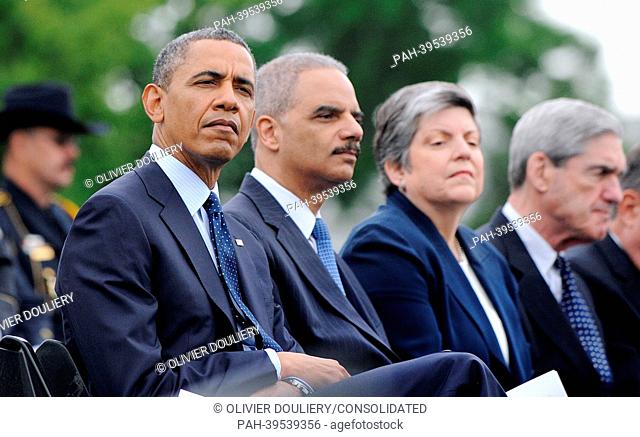 From L to R : United States President Barack Obama, U.S. Attorney General Eric Holder , U.S. Secretary of Homeland Security Janet Napolitano