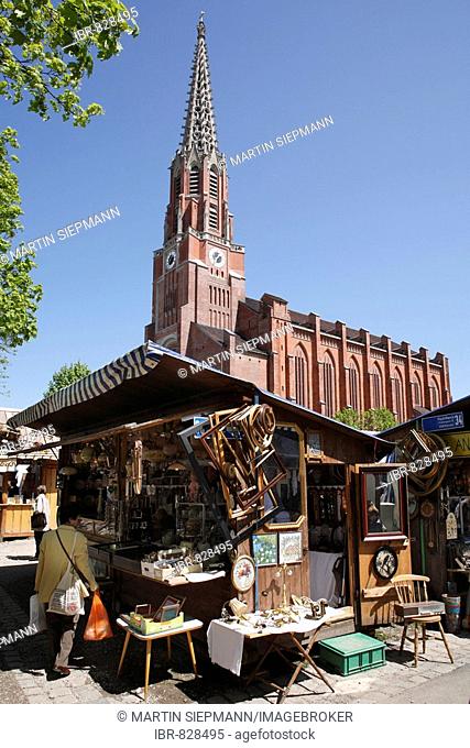 Auer Dult market in front of Mariahilf Church, Mariahilfplatz Square, Munich, Bavaria, Germany, Europe
