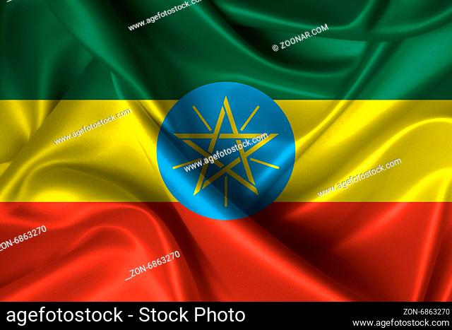 Realistic wavy flag of Ethiopia